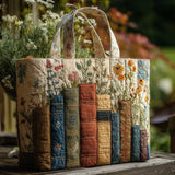 Quilted Handmade Bag: Books and Flowers