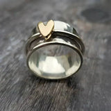 Vintage silver ring with heart-shaped pendant