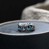 Happy Owl Adjustable Ring in Silver with Opal