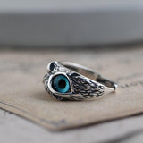Happy Owl Adjustable Ring in Silver with Opal