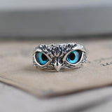 Happy Owl Adjustable Ring in Silver with Opal