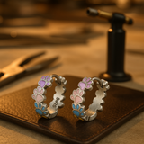 Colorful Round Earrings with Silver Surface